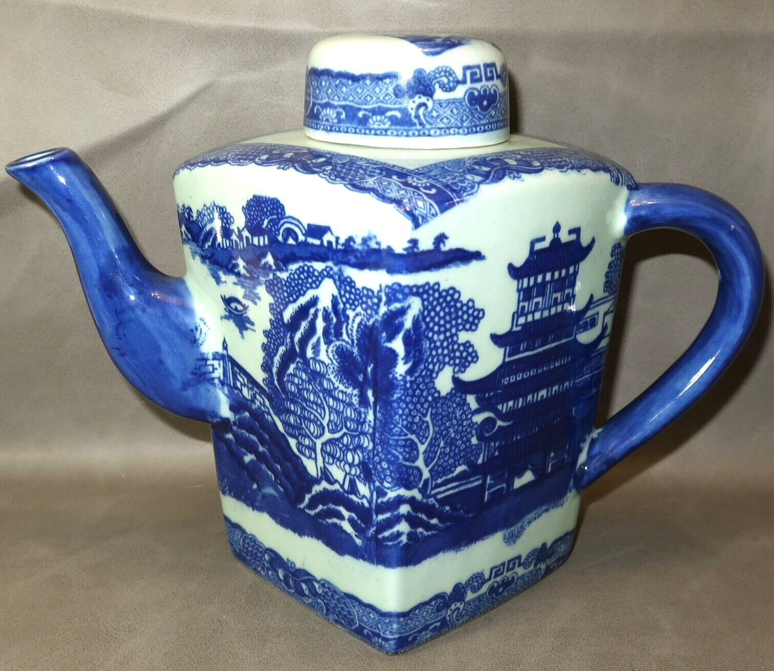 Vintage Victoria Ware Ironstone Square Teapot Tea Pot Flow Blue & White