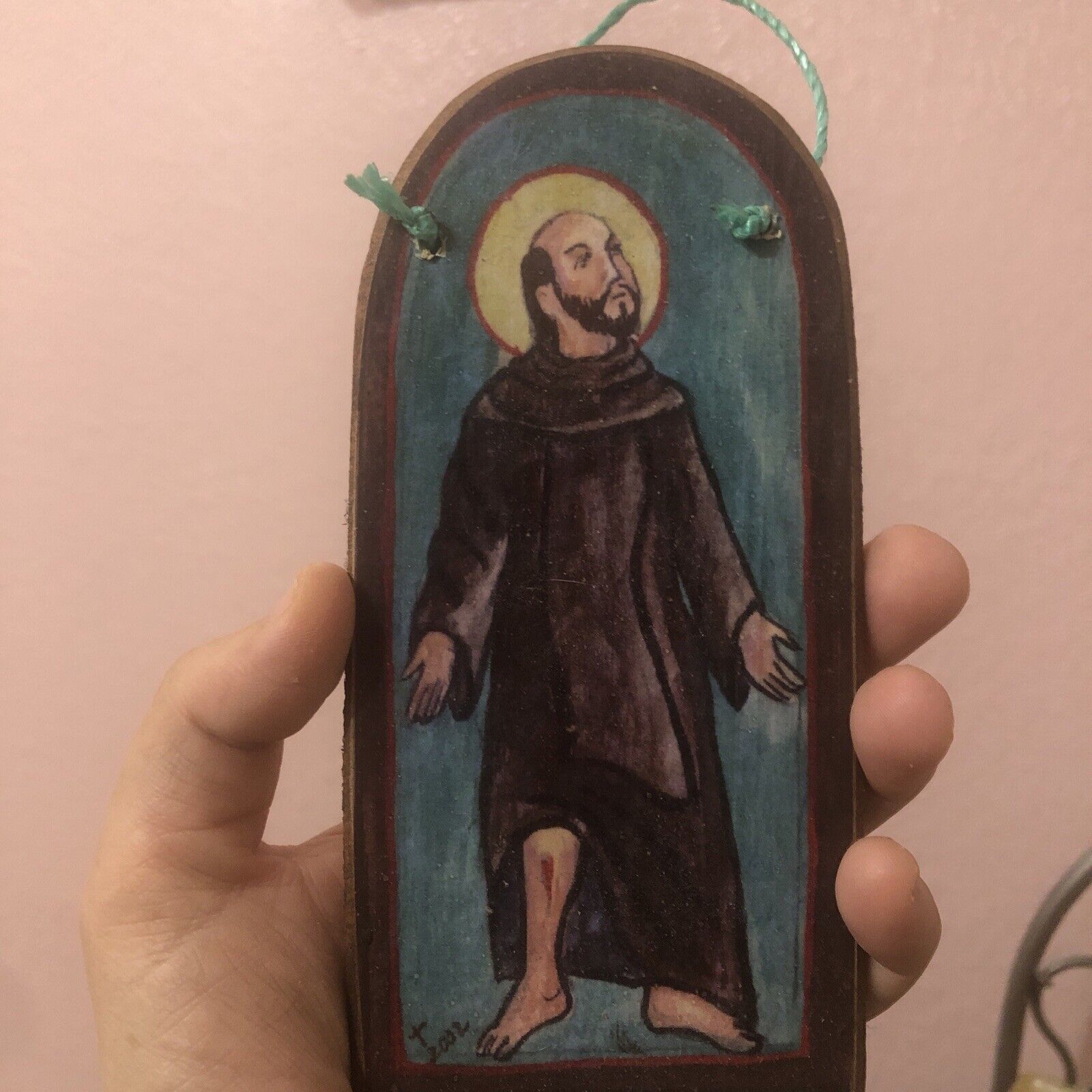 Religious Saint Painted On Wood Hanging Mini Original Art