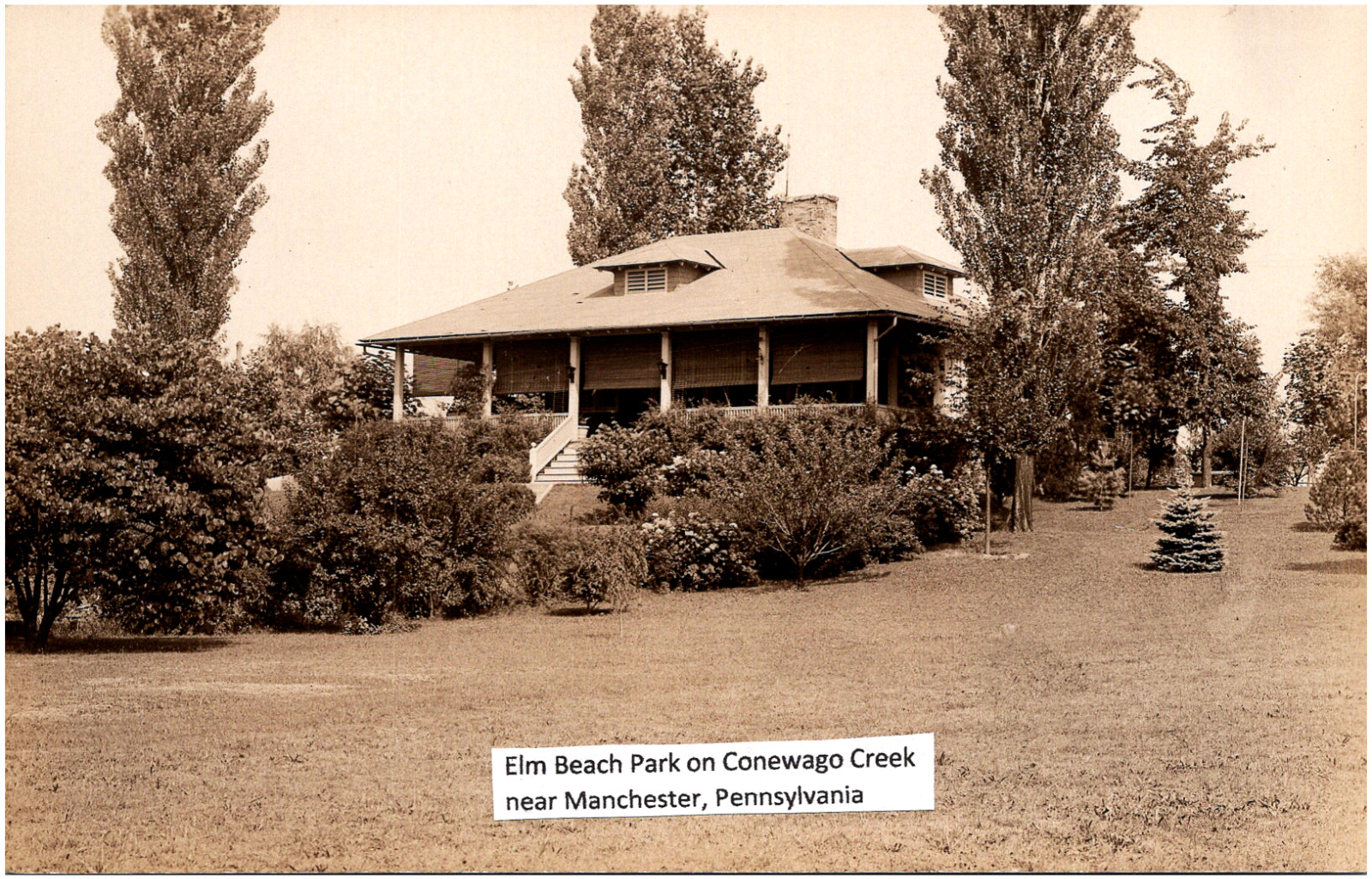 Elm Beach Park House Conewago Creek Manchester Pennsylvania 1930s RPPC Postcard