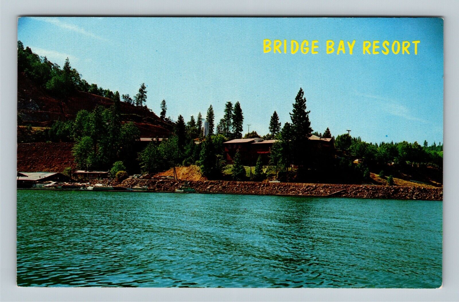 Scenic Shasta Lake, Bridge Bay Resort, Antique California Vintage Postcard