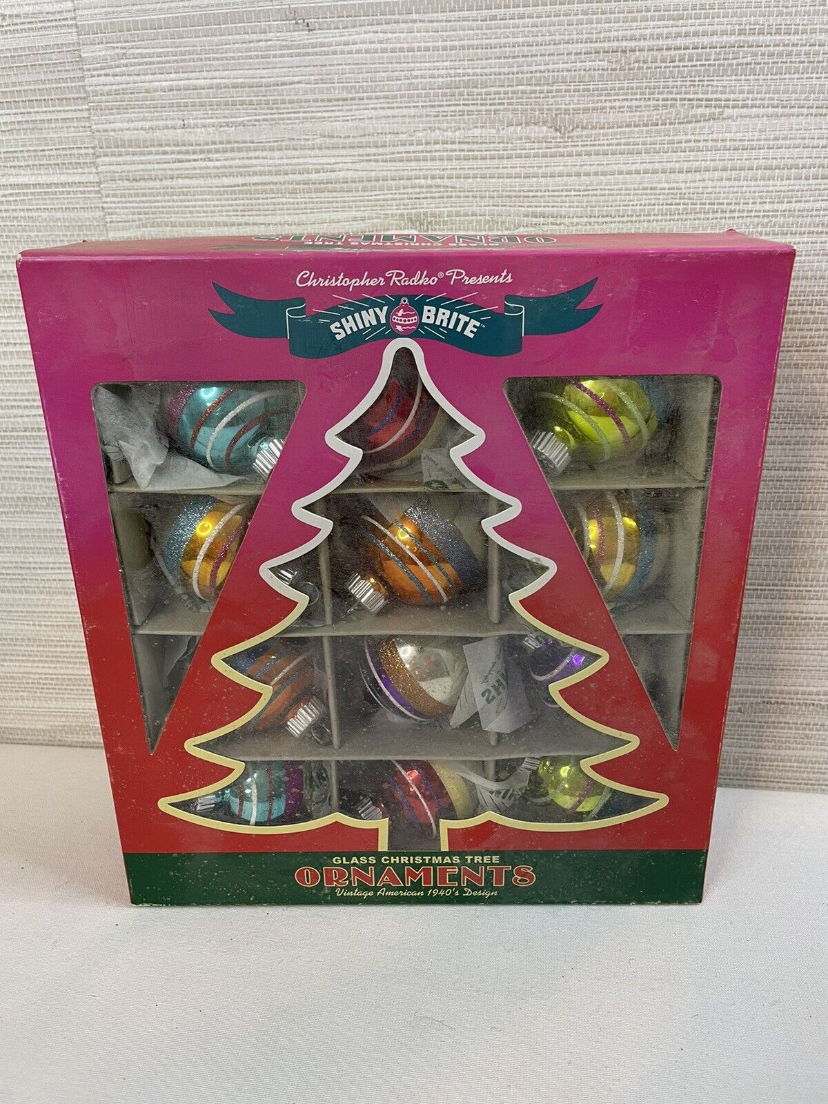 Shiny Brite Christopher Radko Christmas ornaments box of 12 2012  vintage 40”s
