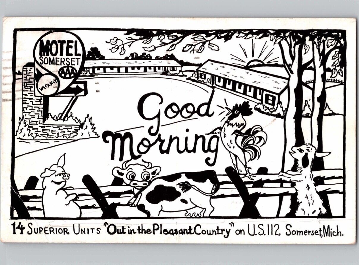 c1956 Motel Somerset Michigan MI Drawing Sketch Artist Advertising Postcard