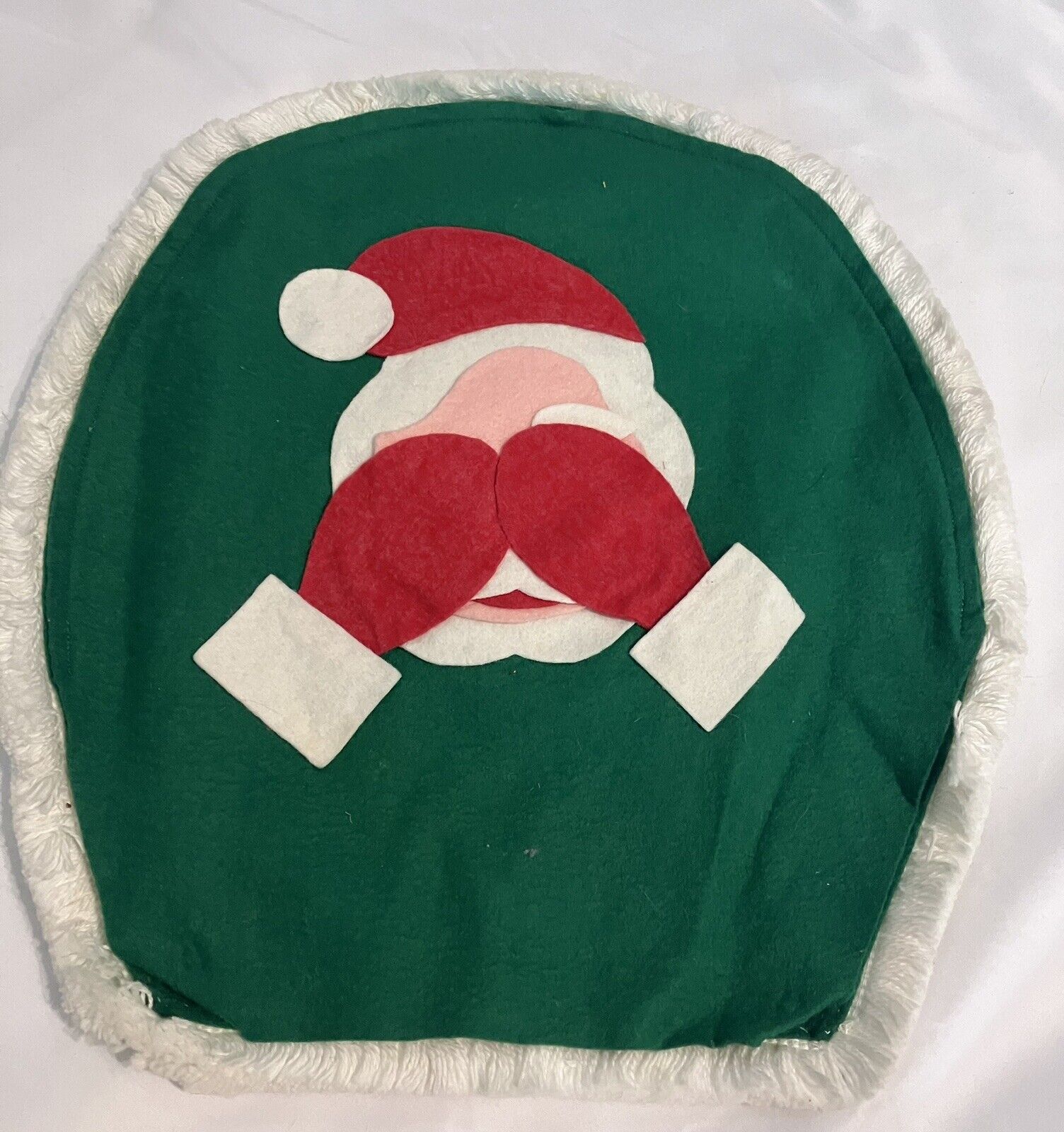 Vintage Handmade Felt Christmas Peek A Boo Santa Toilet Seat Cover