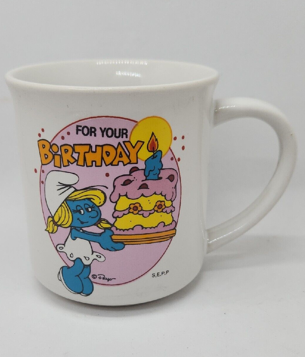 Vtg 1982 W Berrie & Co. - SMURFETTE \'For Your Birthday\', Collector Ceramic Mug 