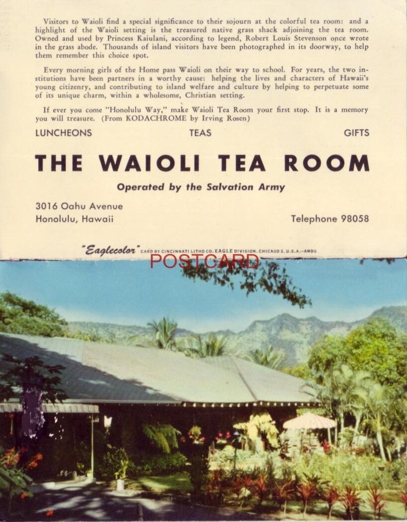 HAWAII\'s SALVATION ARMY GIRLS\' HOME IN HONOLULU operates THE WAIOLI TEA ROOM