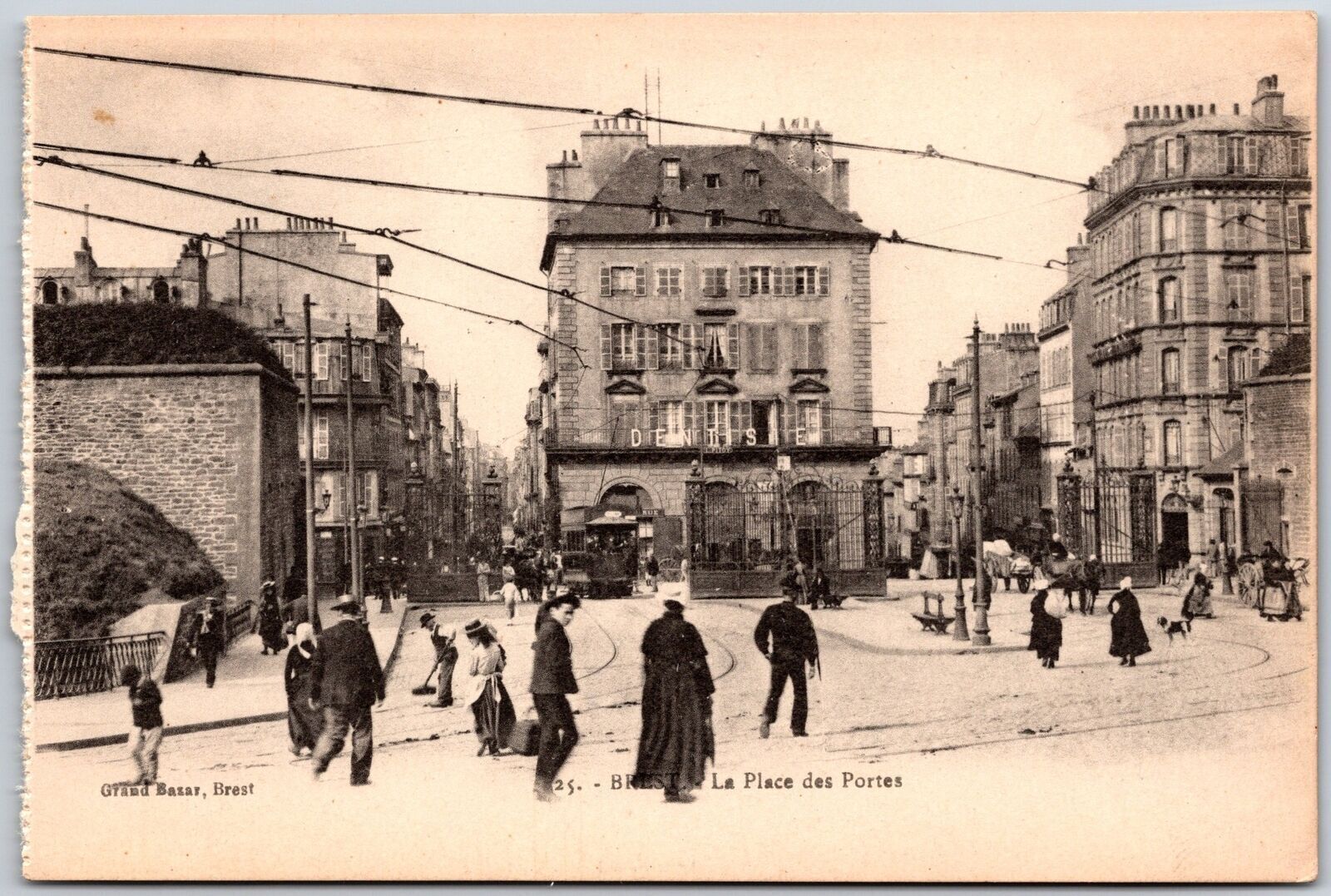 Brest France - La Place Des Portes Grand Bazar Brest Buildings Antique Postcard