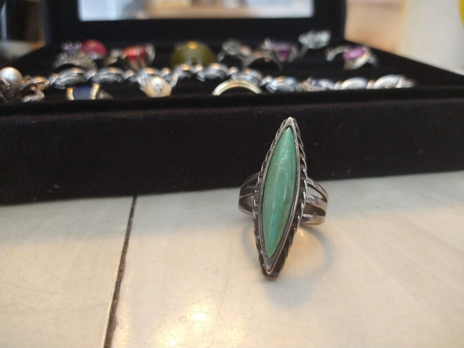 Sterling Silver Old Native American Pawn Green Turquoise Ring