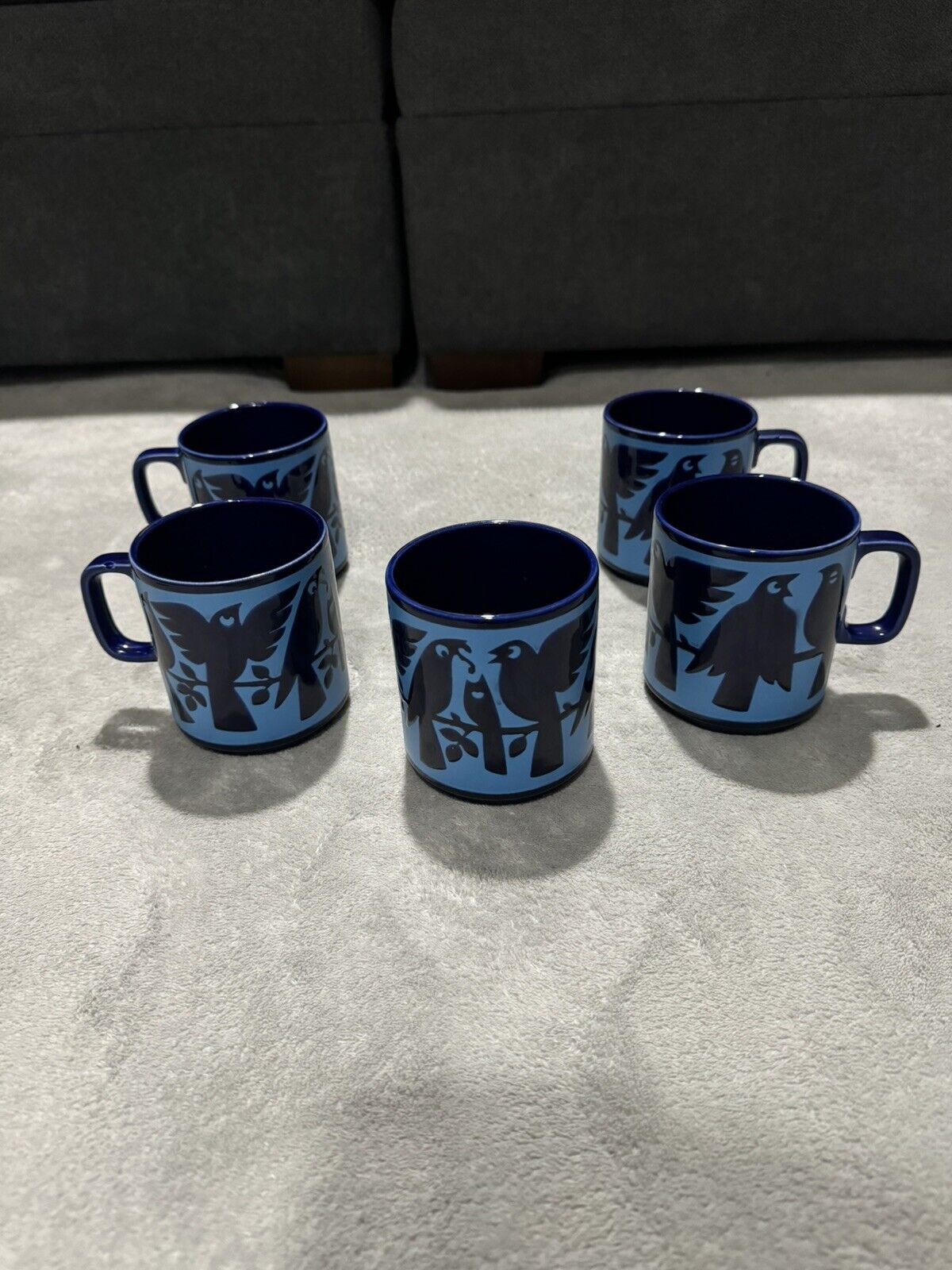 Beautiful Set of 5 collectible John Clappison Vintage HORNSEA England Mugs Blue
