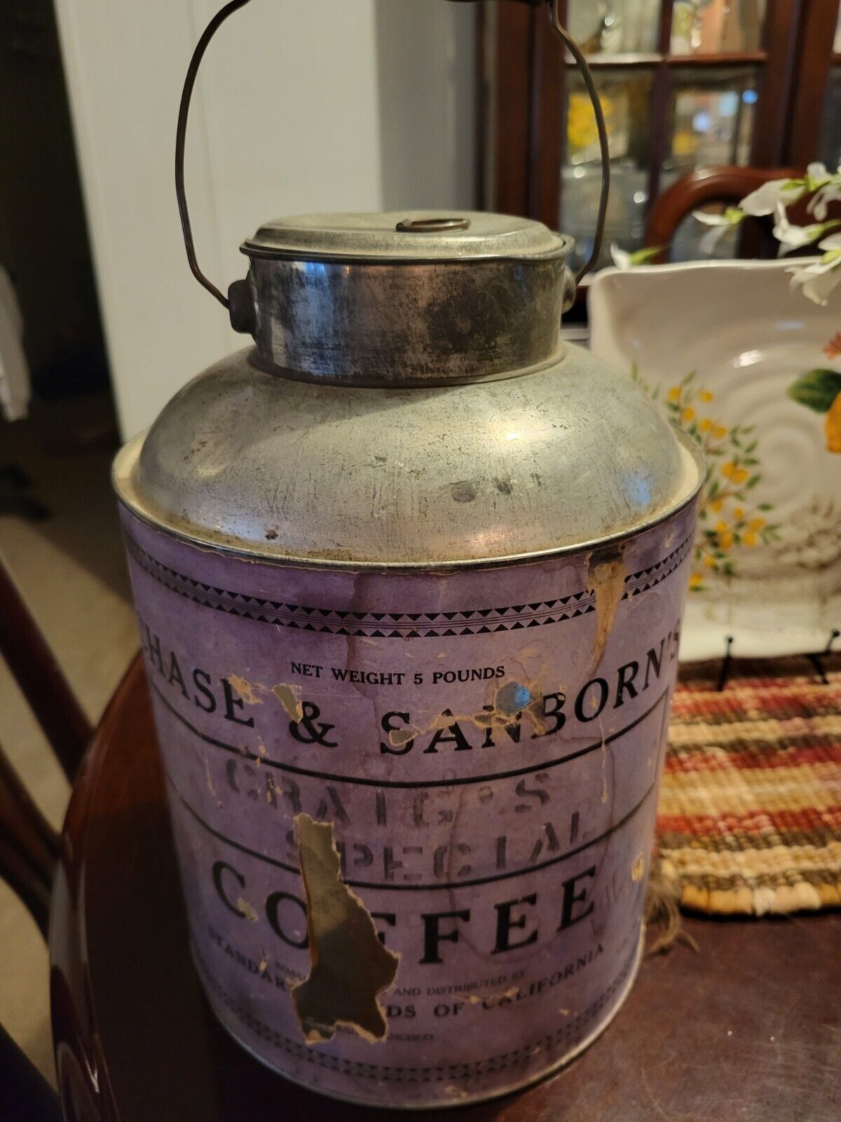 Rare Antique Vintage 1920s CHASE & SANBORN COFFEE PAIL with paper label