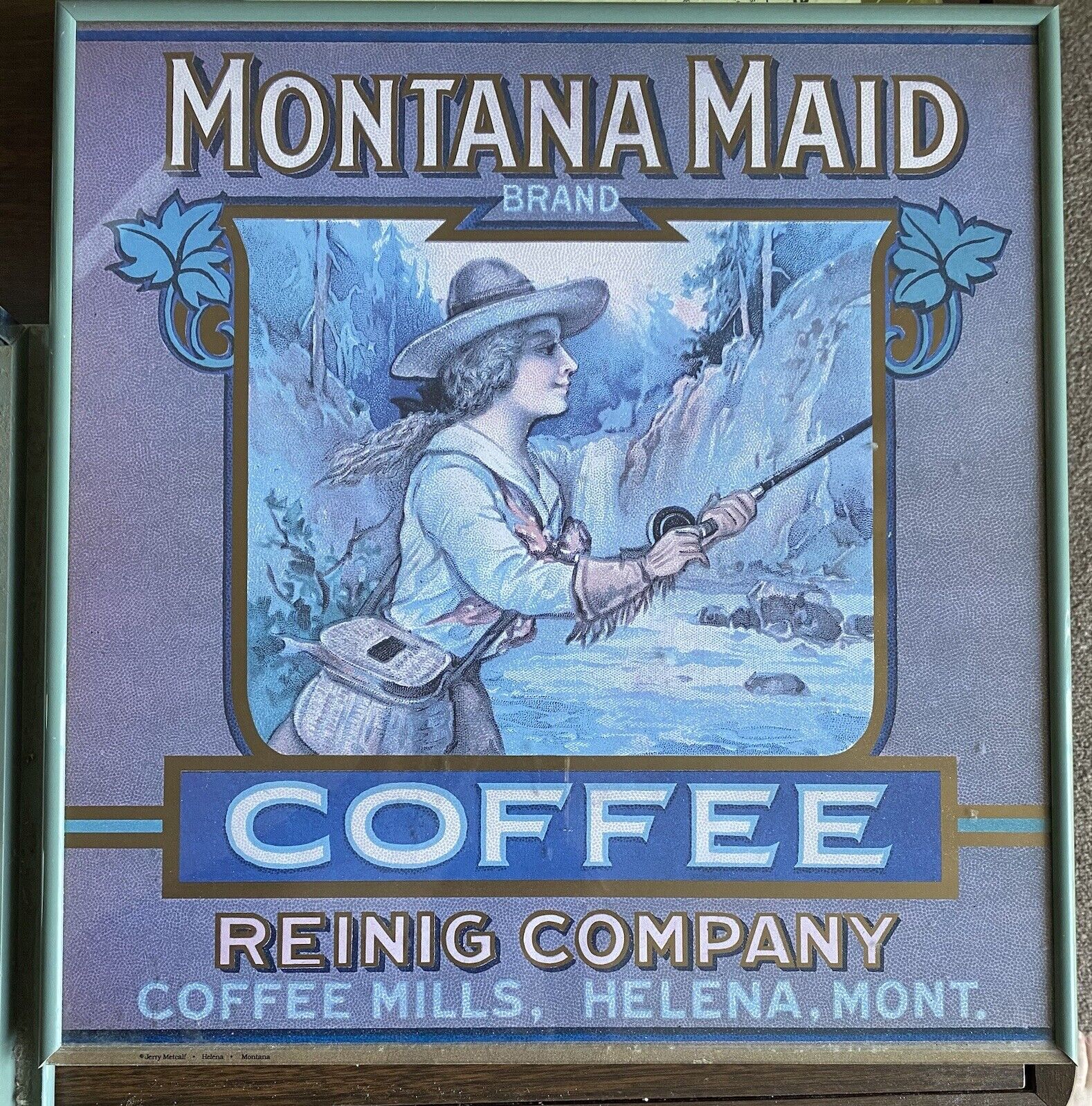 Vintage 1970s MONTANA MAID COFFEE Ad Cardstock Framed Poster Jerry Metcalf
