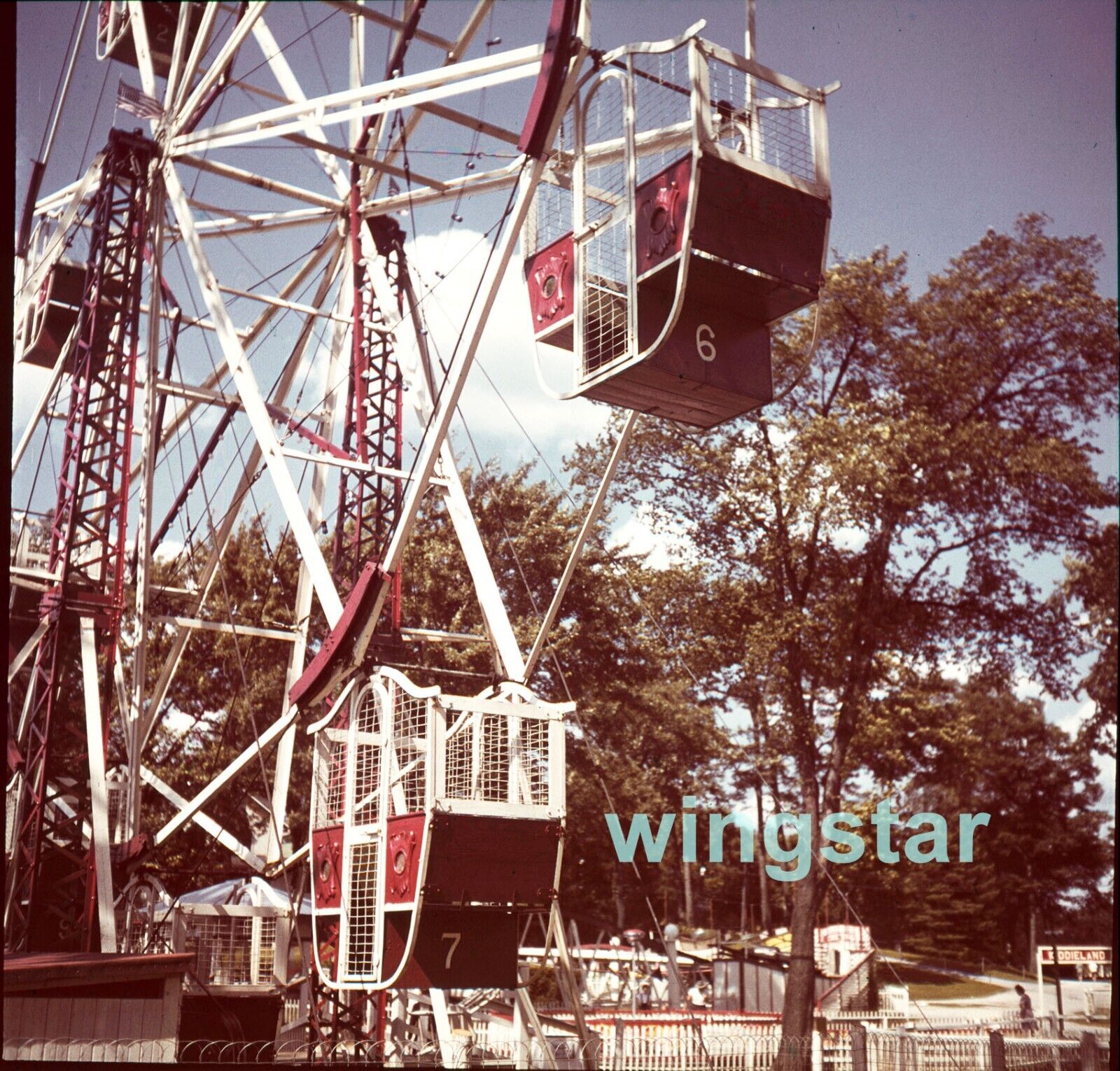 Old Photo Vintage Ferris Wheel Carriages Amusement Park Kiddieland Sign Slide