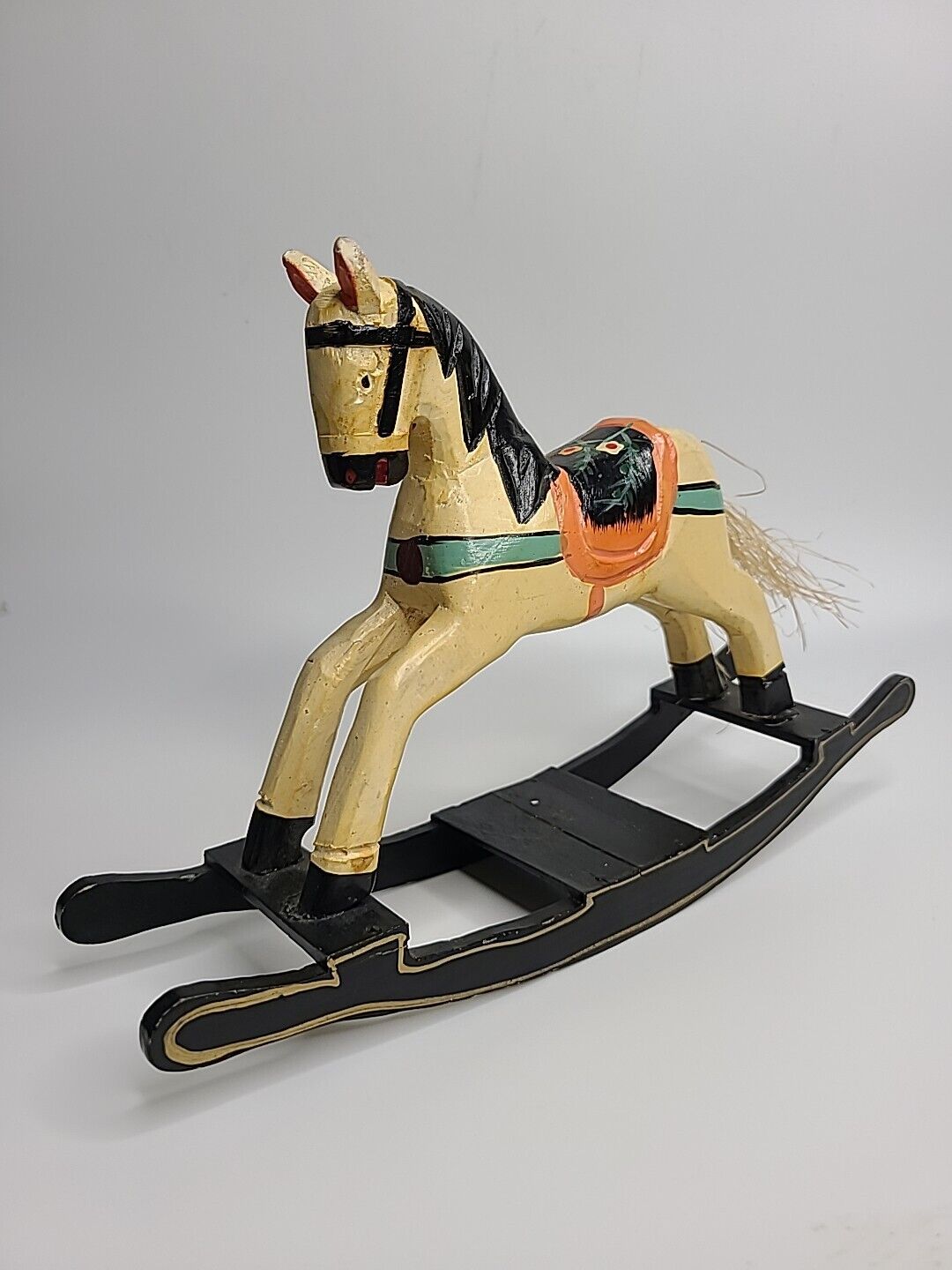 Antique Hand Carved Hand Painted Wooden Rocking Horse Very Old
