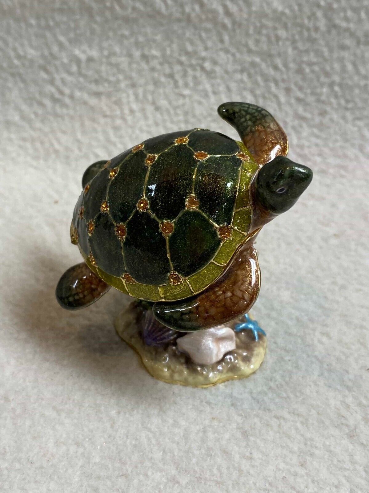Jeweled / Enameled Turtle on Coral Hinged Trinket Box