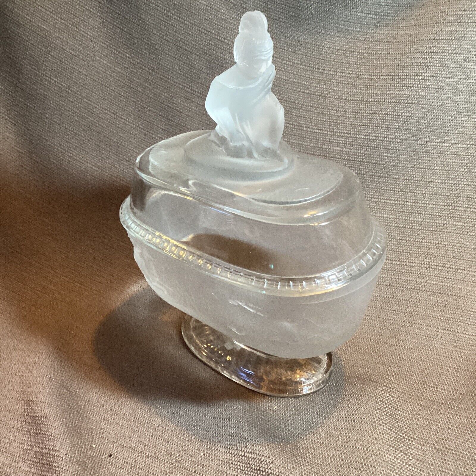 WESTWARD HO COVERED COMPOTE - EAPG by Gillinder - Frosted Glass w/ Indian Fig.
