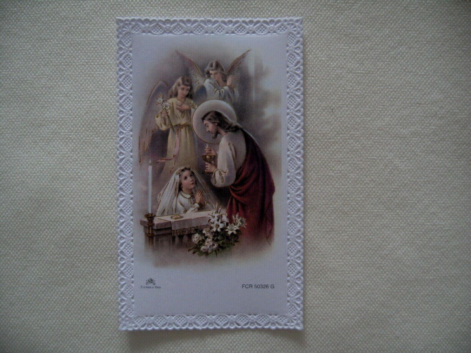 Sweet First Communion Girl Older Catholic Religious HOLY CARD with Lace Edge#E10