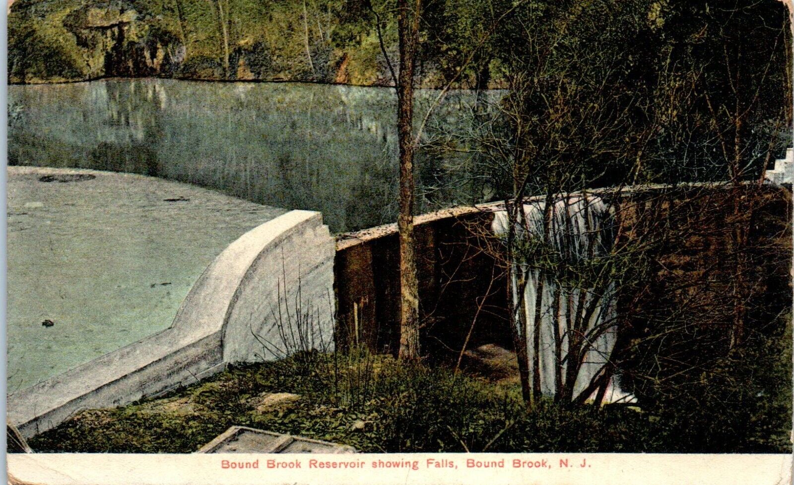 Bound Brook Reservoir Showing Falls, Bound Brook, New Jersey Postcard c1910
