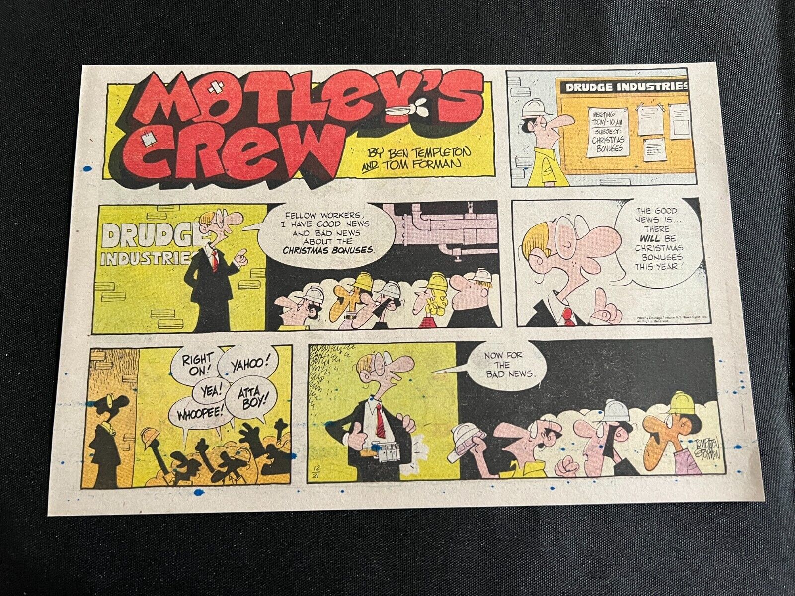 #TH08 MOTLEY\'S CREW  Sunday Tabloid Half Page Comic Strip December 21, 1980
