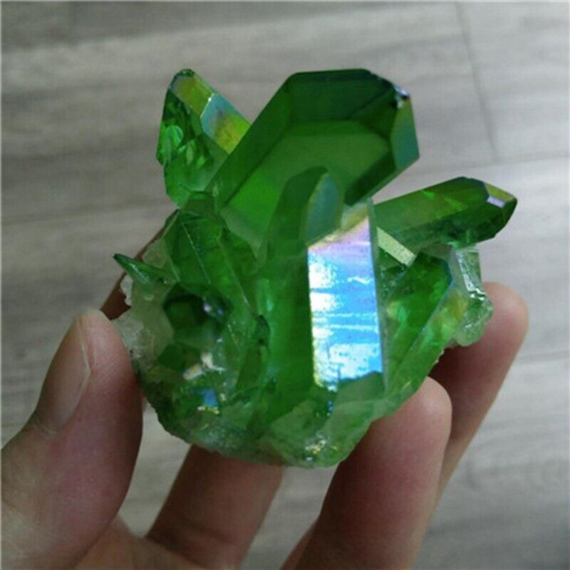 50g Natural Aura Green Titanium Stone Quartz Crystal Cluster Specimen Reiki Rock