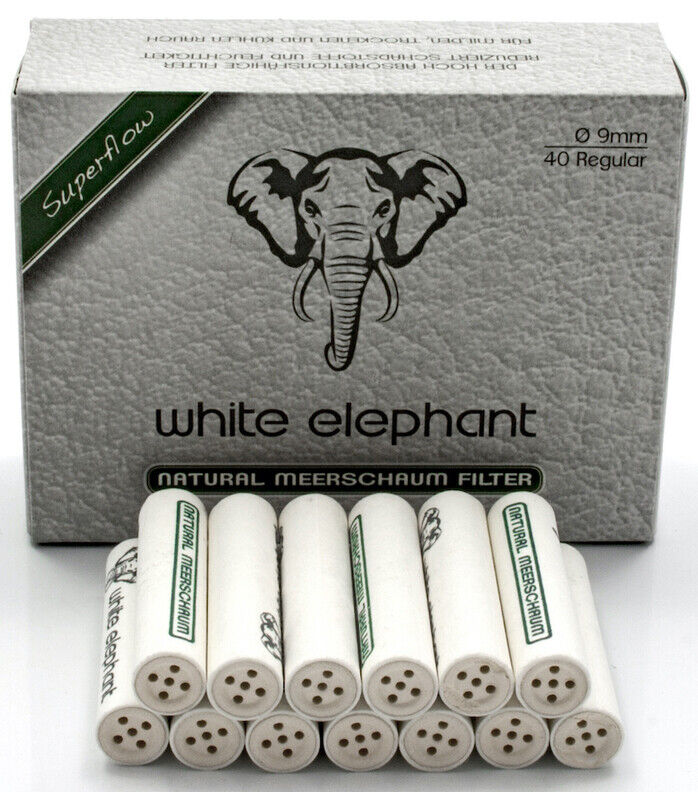 Box of 40 White Elephant 9mm Meerschaum Pipe & RYO Cigarette Filters - 3408