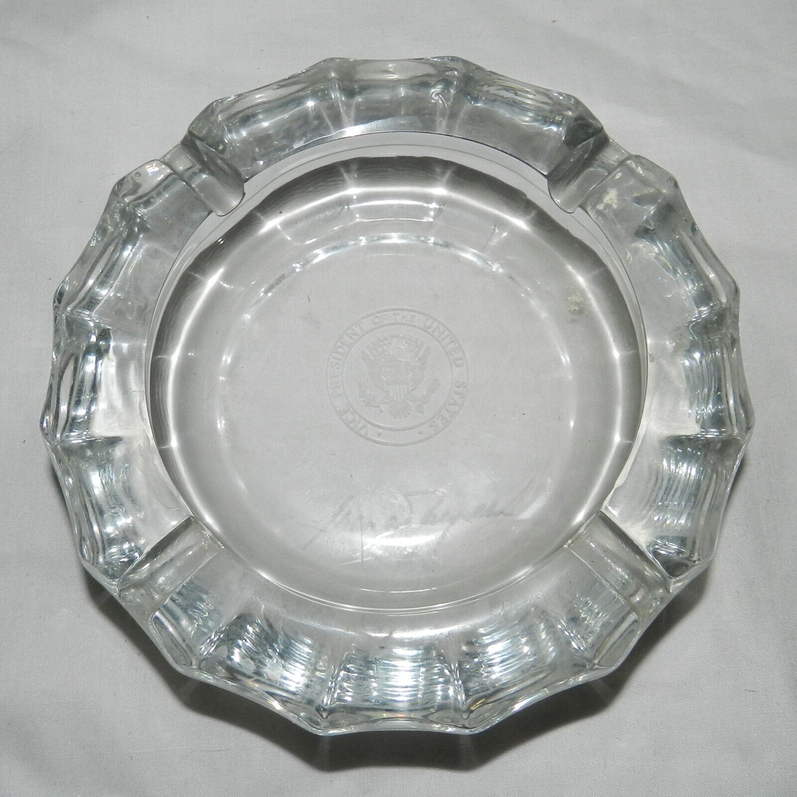 Vintage Glass Ashtray With Vice President\'s seal + Nelson Rockefeller signature