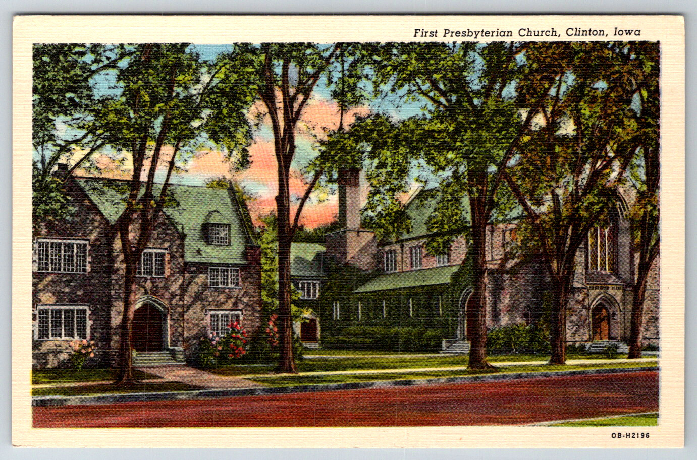 c1940s First Presbyterian Church Clinton Iowa Vintage Postcard Linen