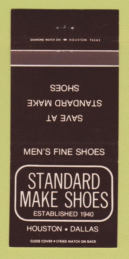Matchbook Cover - Standard Make Shoes Houston Dallas TX 30 Strike