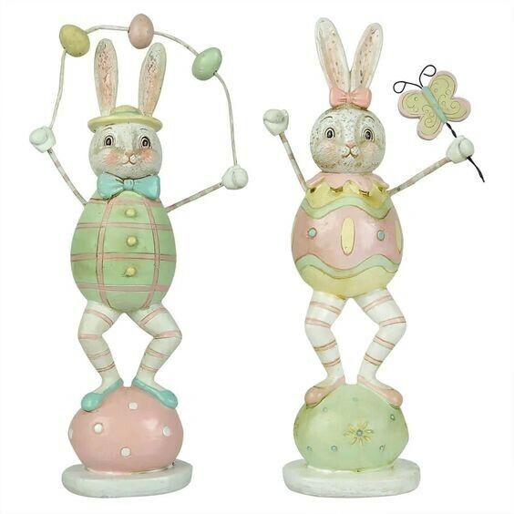 Johanna Parker Vintage Distressed Easter Bunny Figurines - Set of 2 - RARE #1