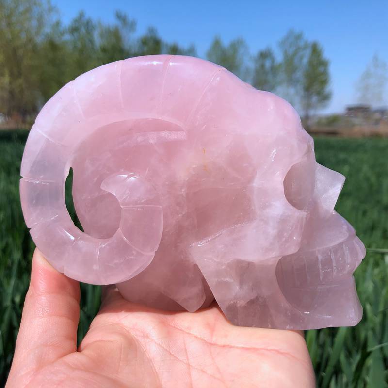 2.72LB Natural pink rose quartz skull Hand Carved Crystal Healing XK3365