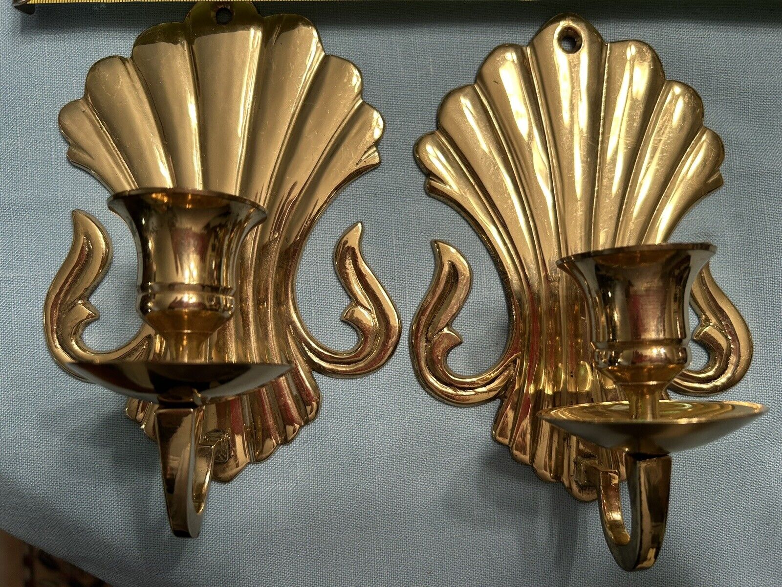 Pair Of Vintage Scalloped Seashell Brass Wall Sconces Made In India