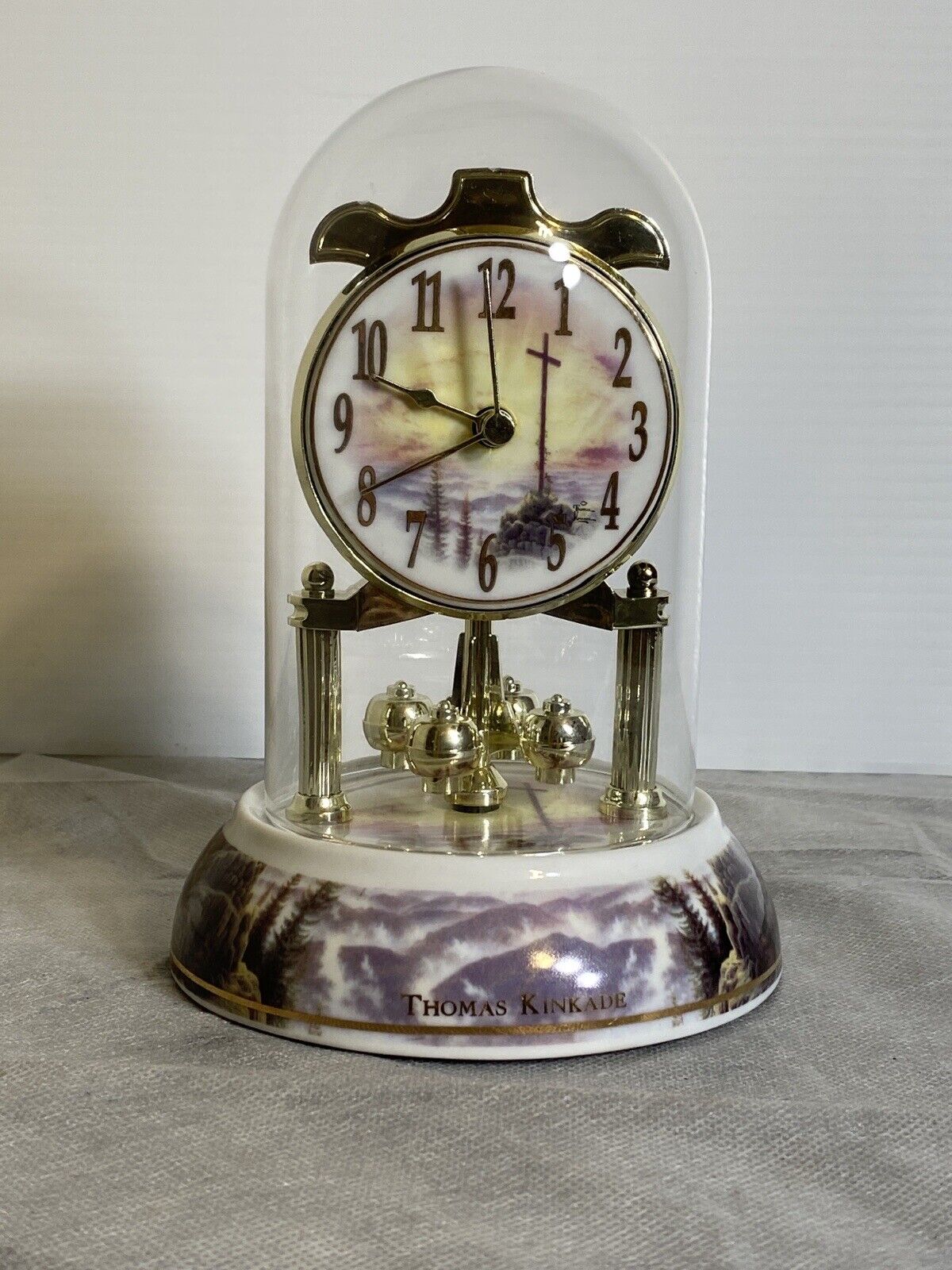 Thomas Kinkade Chime Clock w/Glass Dome | Sunrise | 2003 With Spinning Pendulum