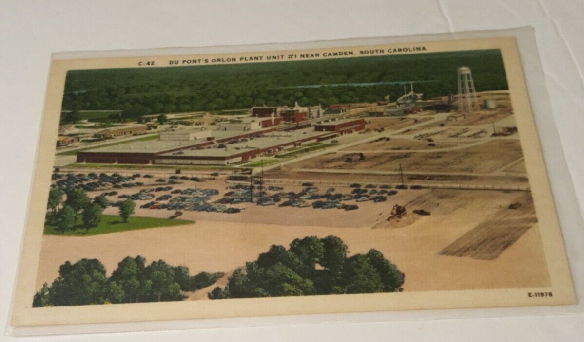 1940\'s postcard Du Pont companies new plant Orlon fiber yarn Camden SC air view