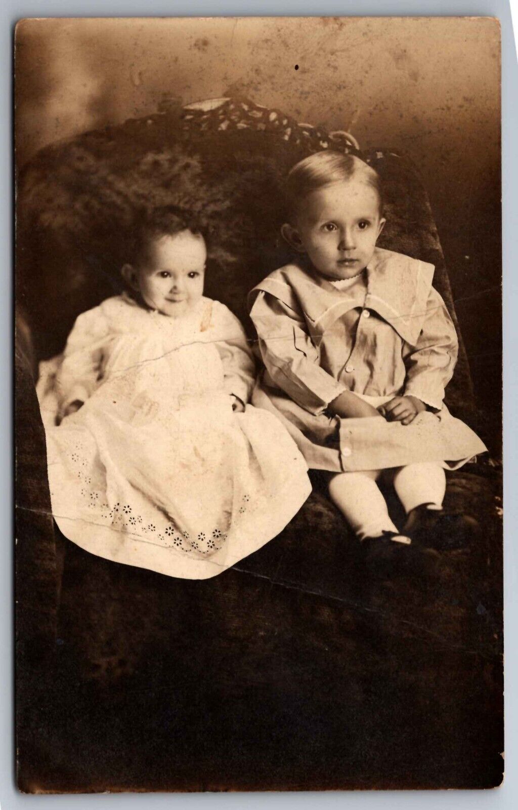 Real Photo Postcard  Brother & Sister Posing Studio Picture    RPPC 1