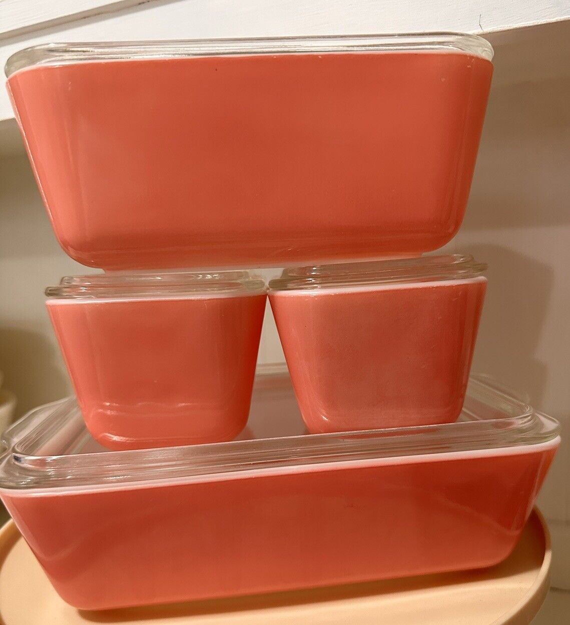 Vintage Pyrex Pink Refrigerator Set (2)-501 502 503 With Lids Dishes Bowls