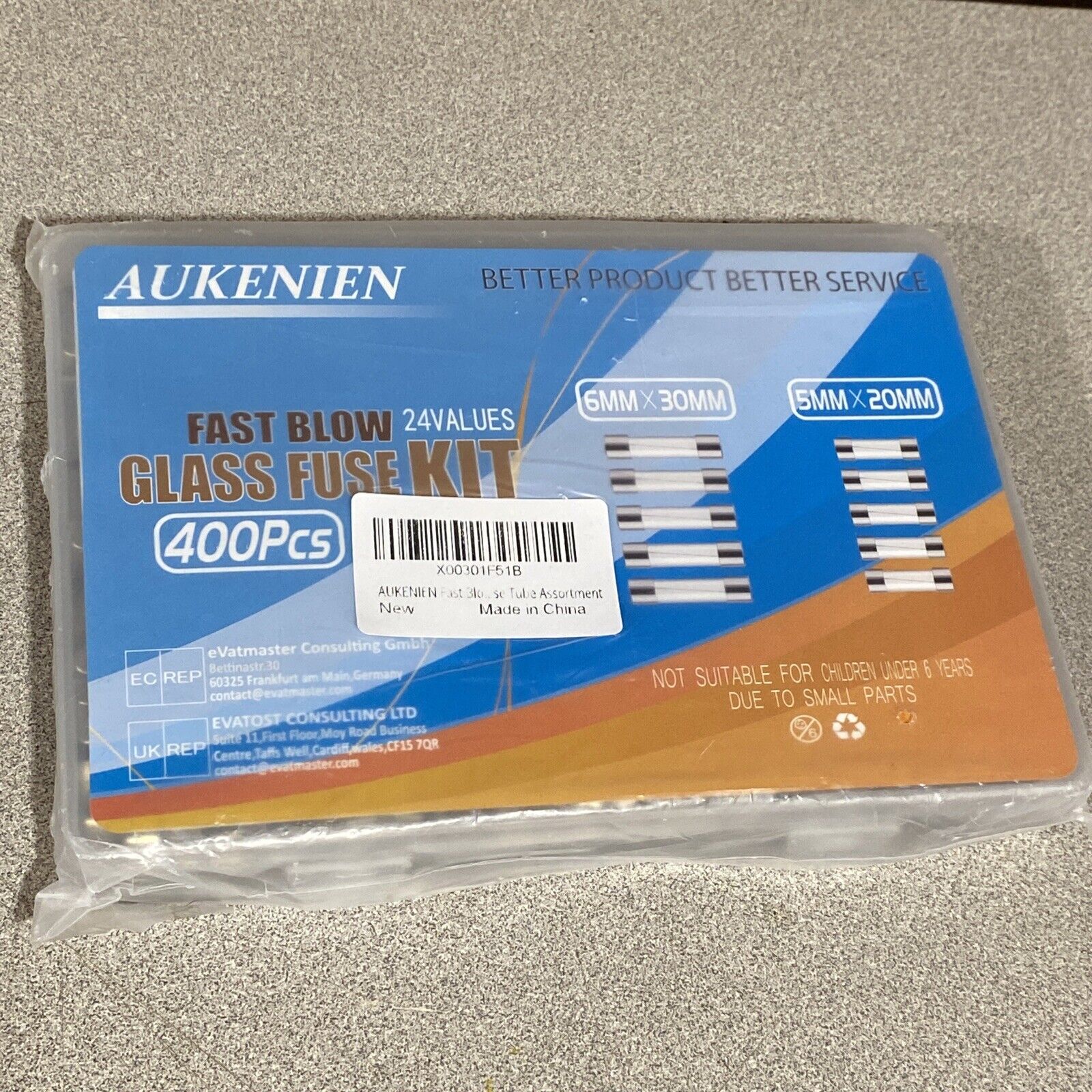 AUKENIEN Fast Blow Glass Fuses Kit 24 Values 400pcs 5x20mm 0.25A 0.5A in case