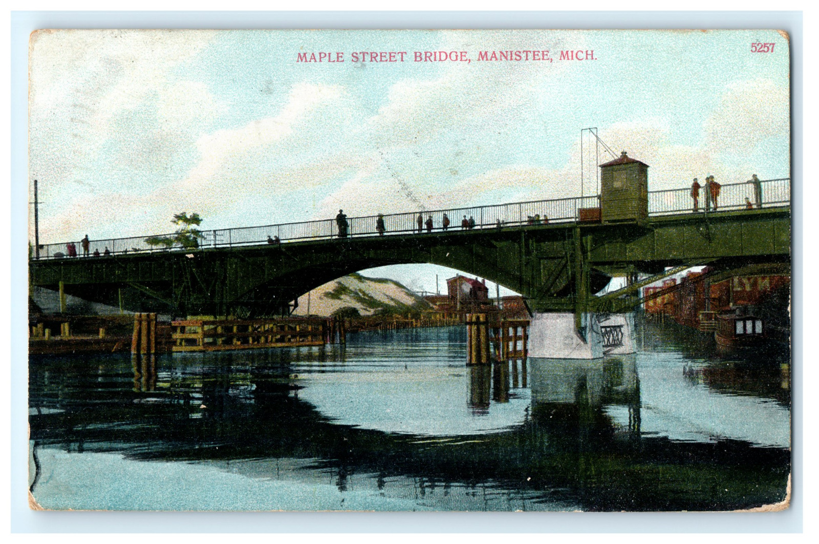 Postcard MI Manistee Michigan Maple Street Bridge River Reflections Posted 1908