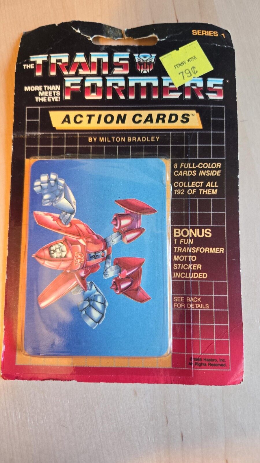 1985 Hasbro Transformers Action Cards Sealed Pack - Powerglide on top