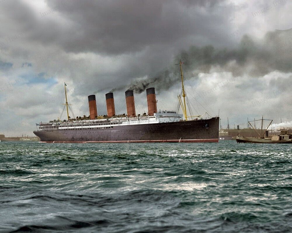 8x10 Print  Cunard Line RMS Lusitania New York Harbor #HFD