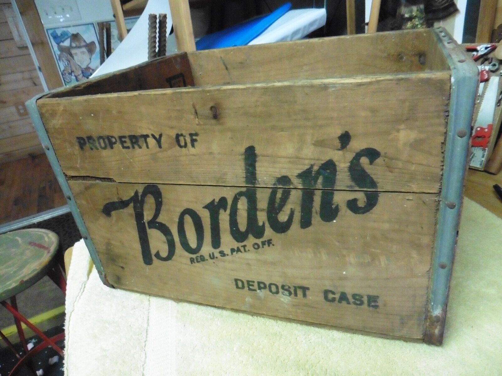 Vintage Bordens wood and metal Mike Box deposit case JH Dunning Corp