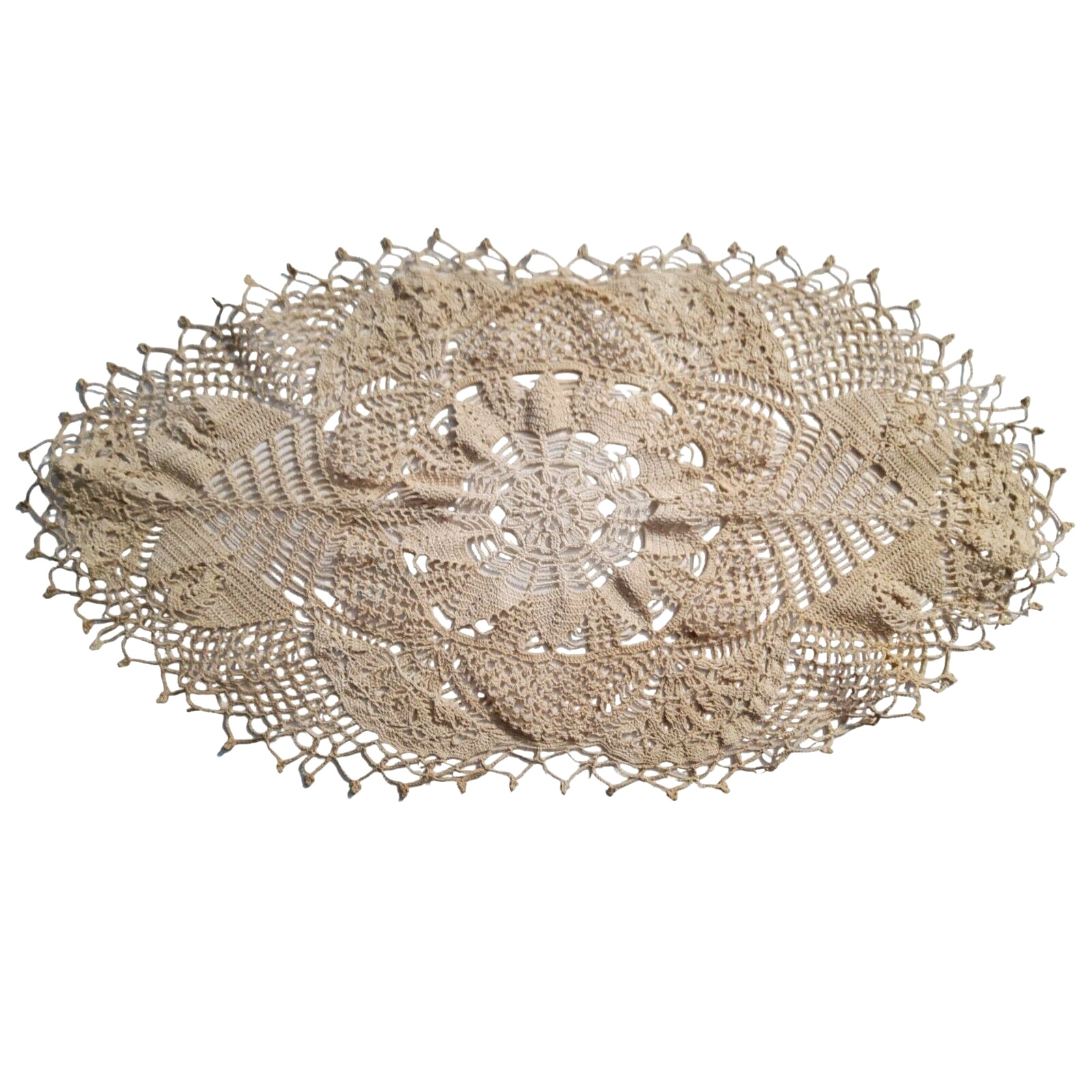 Vintage Hand Crocheted Ecru Large Oval Lace Table Centerpiece / Doily  30\