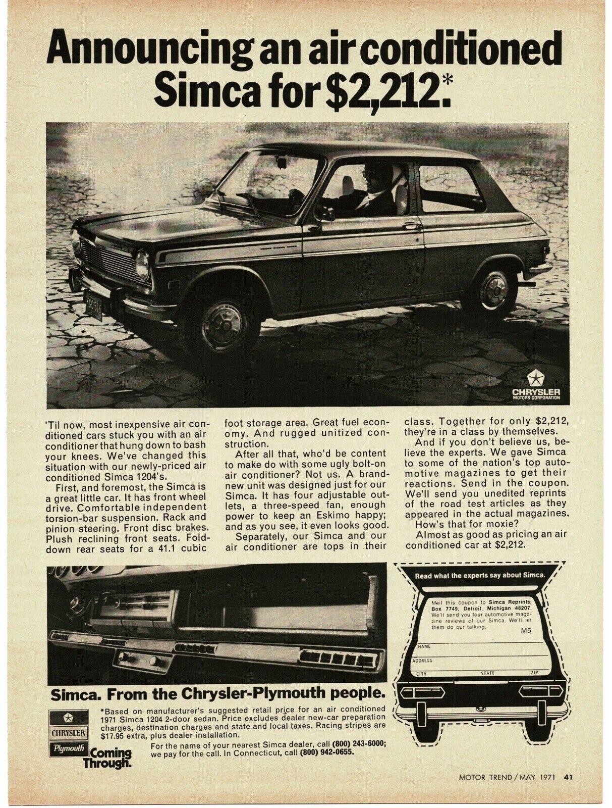 1971 Chrysler SIMCA 1100 2-door hatchback Vintage Print Ad