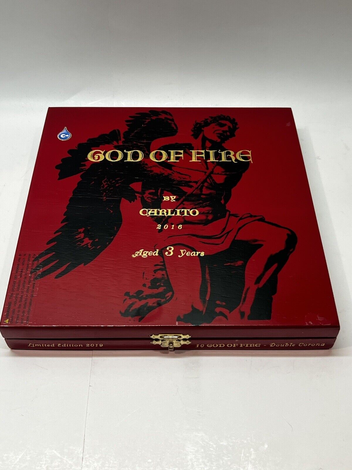 God Of Fire By Carlito (Fuente) Double Corona 2016 Empty Red Wooden Cigar Box