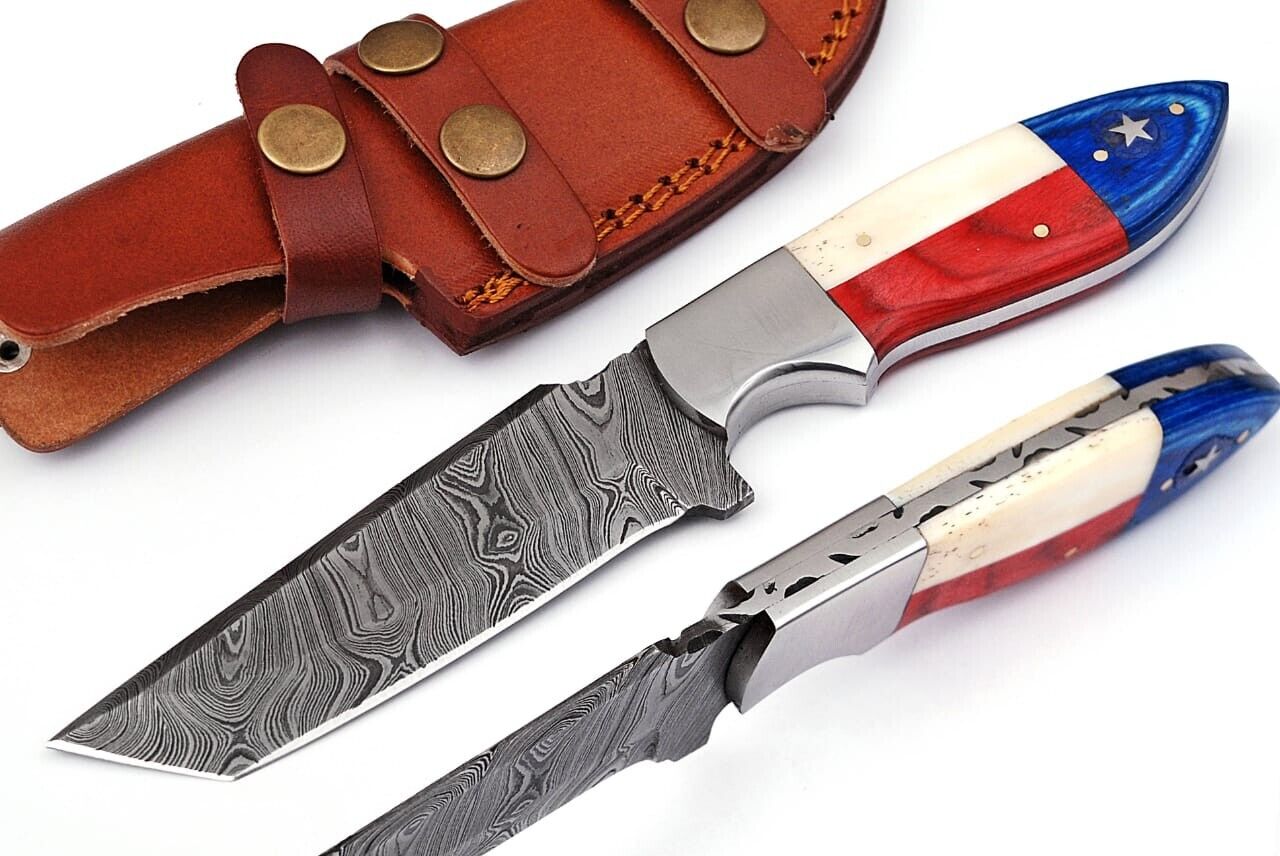 9'' Texas Flag Custom Handmade Damascus Blade Hunting Knife | SW-726 |