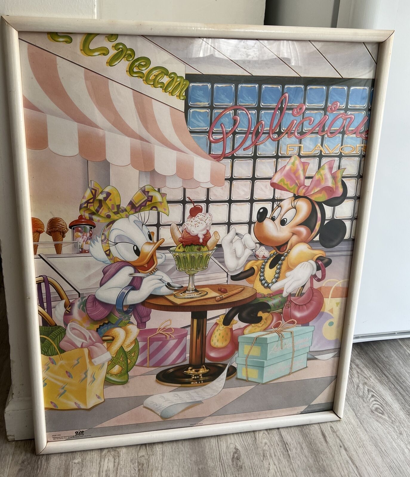 Vintage 80s Walt Disney Minnie Mouse Daisy Duck Ice Cream Parlor poster 16x20