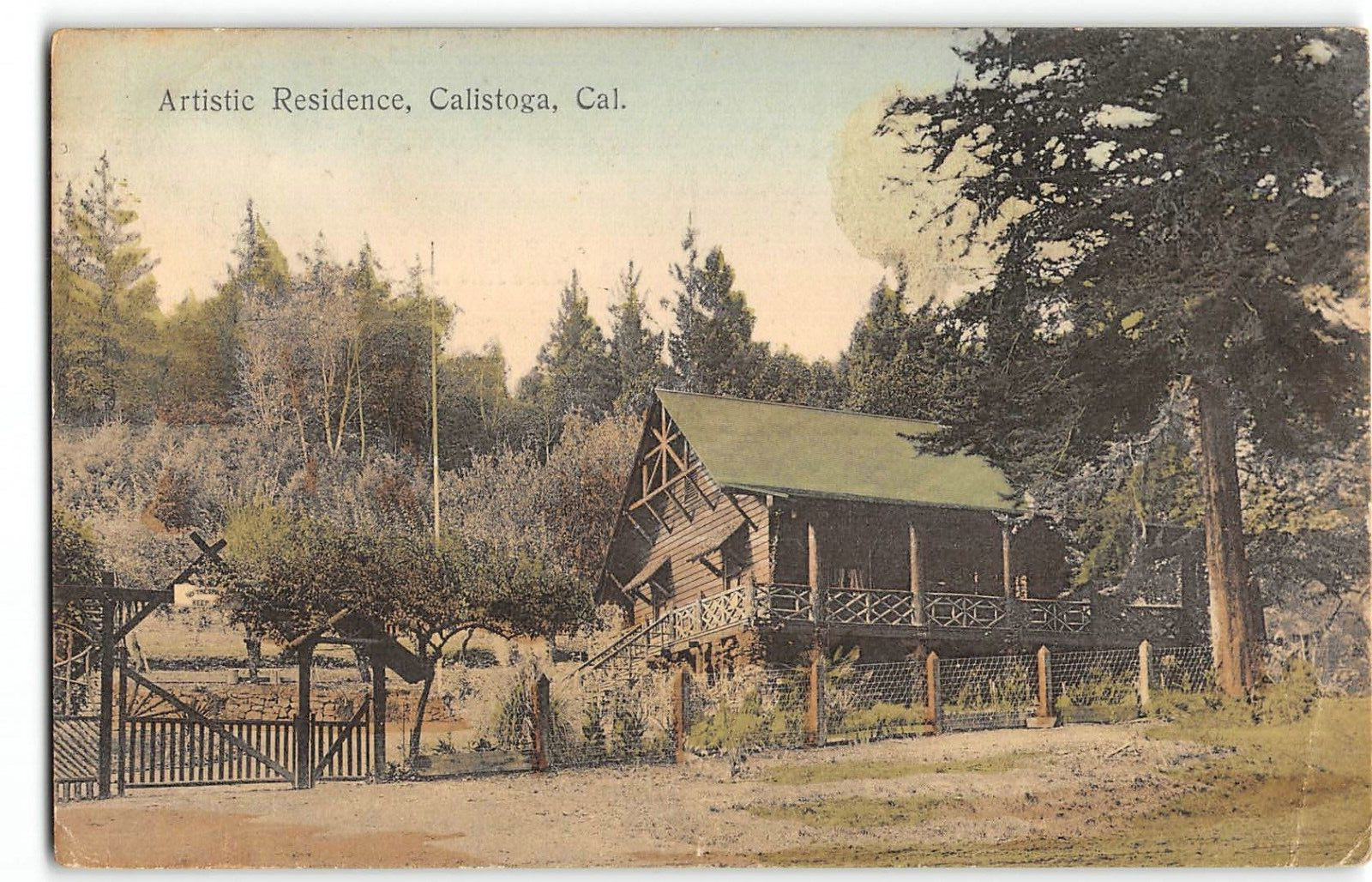 Artistic Residence CALISTOGA, CA Napa County 1908 Hand-Colored Vintage Postcard
