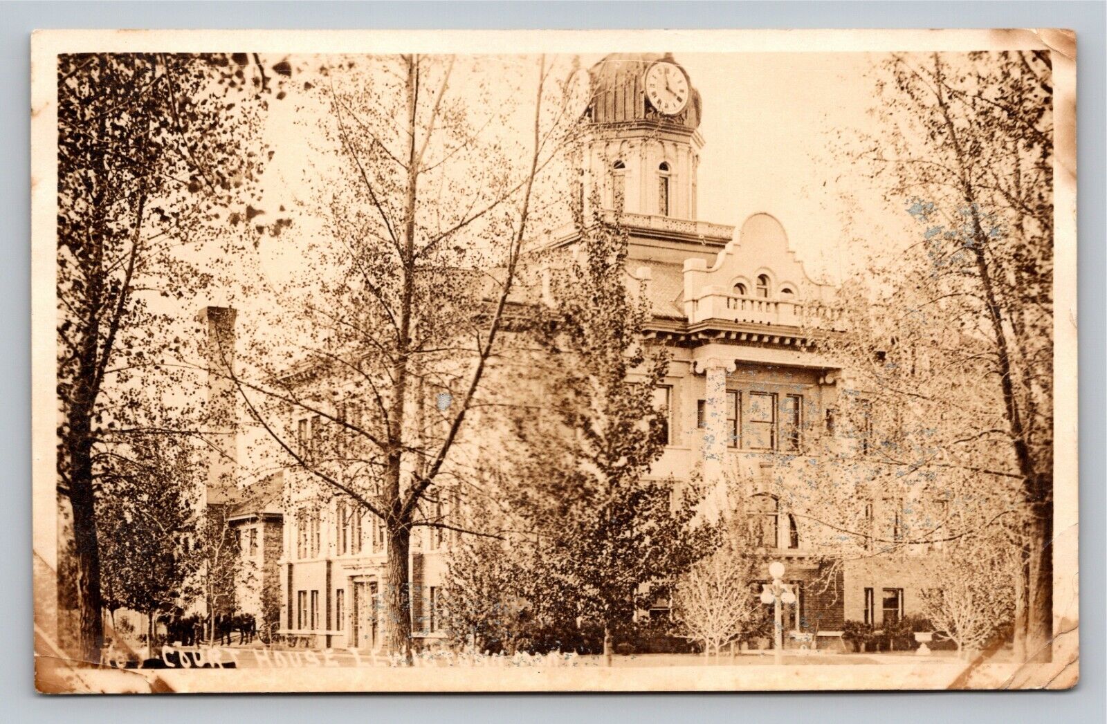 RPPC Court House View Lewistown Montana Clocktower Real Photo VTG posted 1921