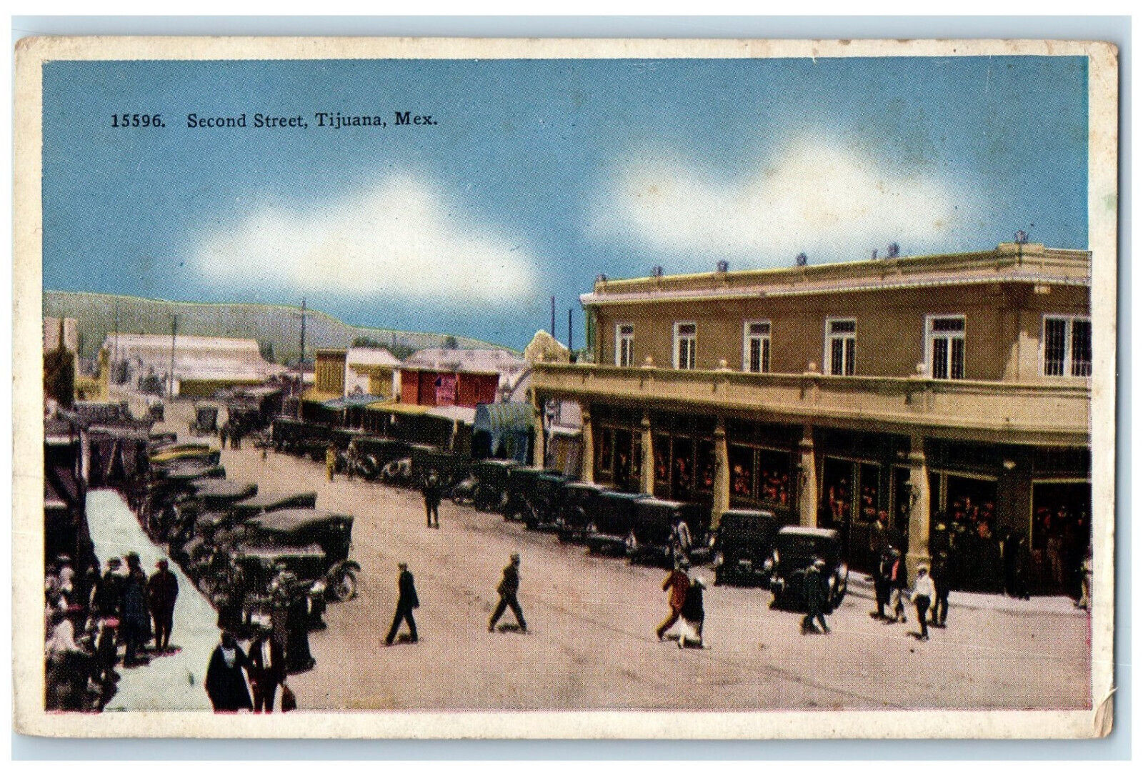 c1940's Second Street Parked Cars Tijuana Mexico Vintage Unposted Postcard