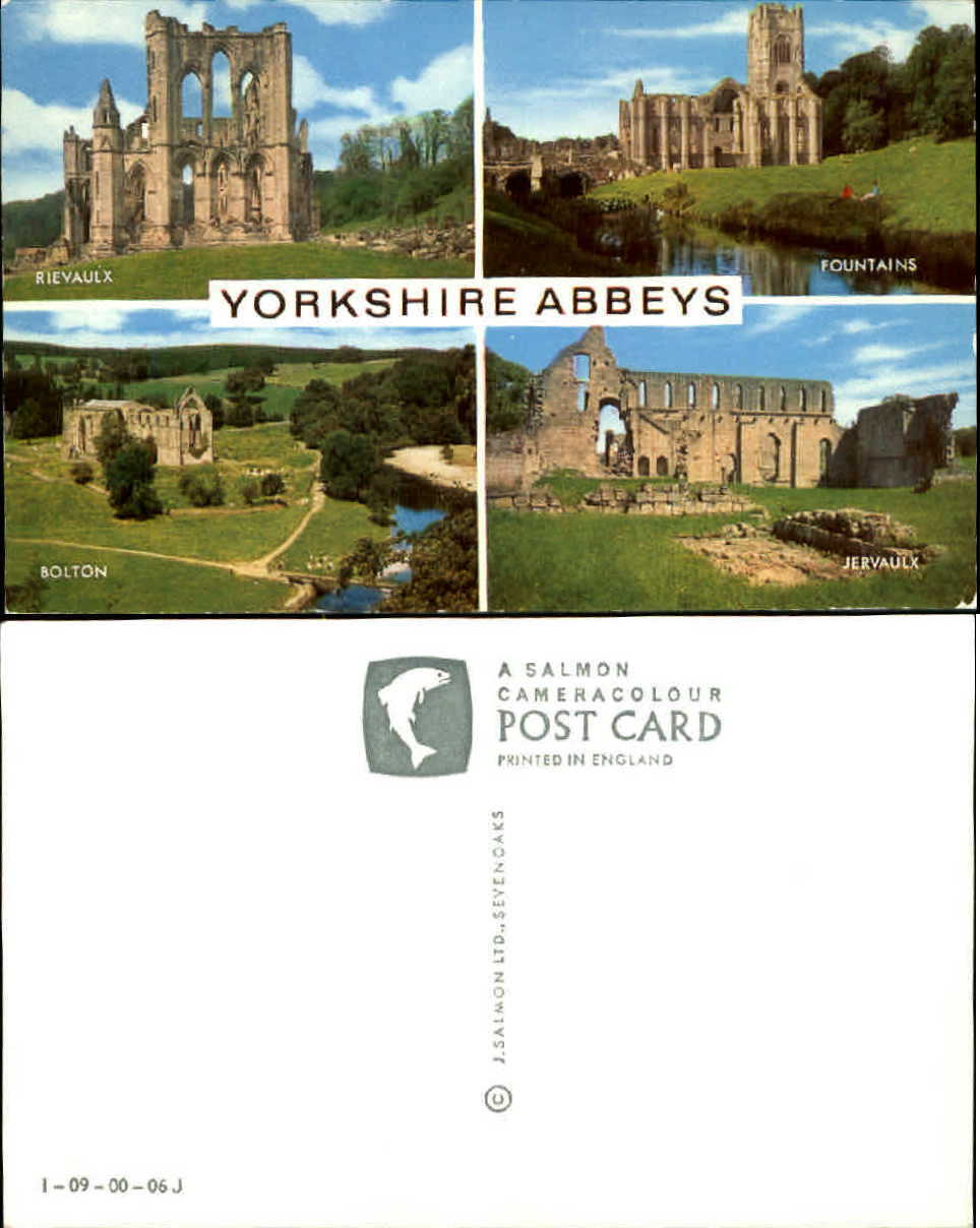 Yorkshire Abbeys England multi-view UK Jervaulx Bolton Rievaulx ~ postcard