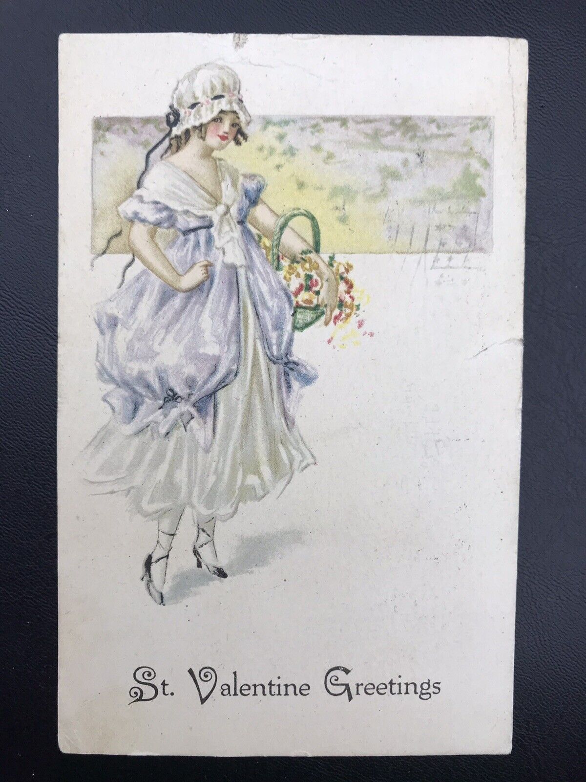 Valentine’s Day Card Antique Purple Dress Postcard 1918