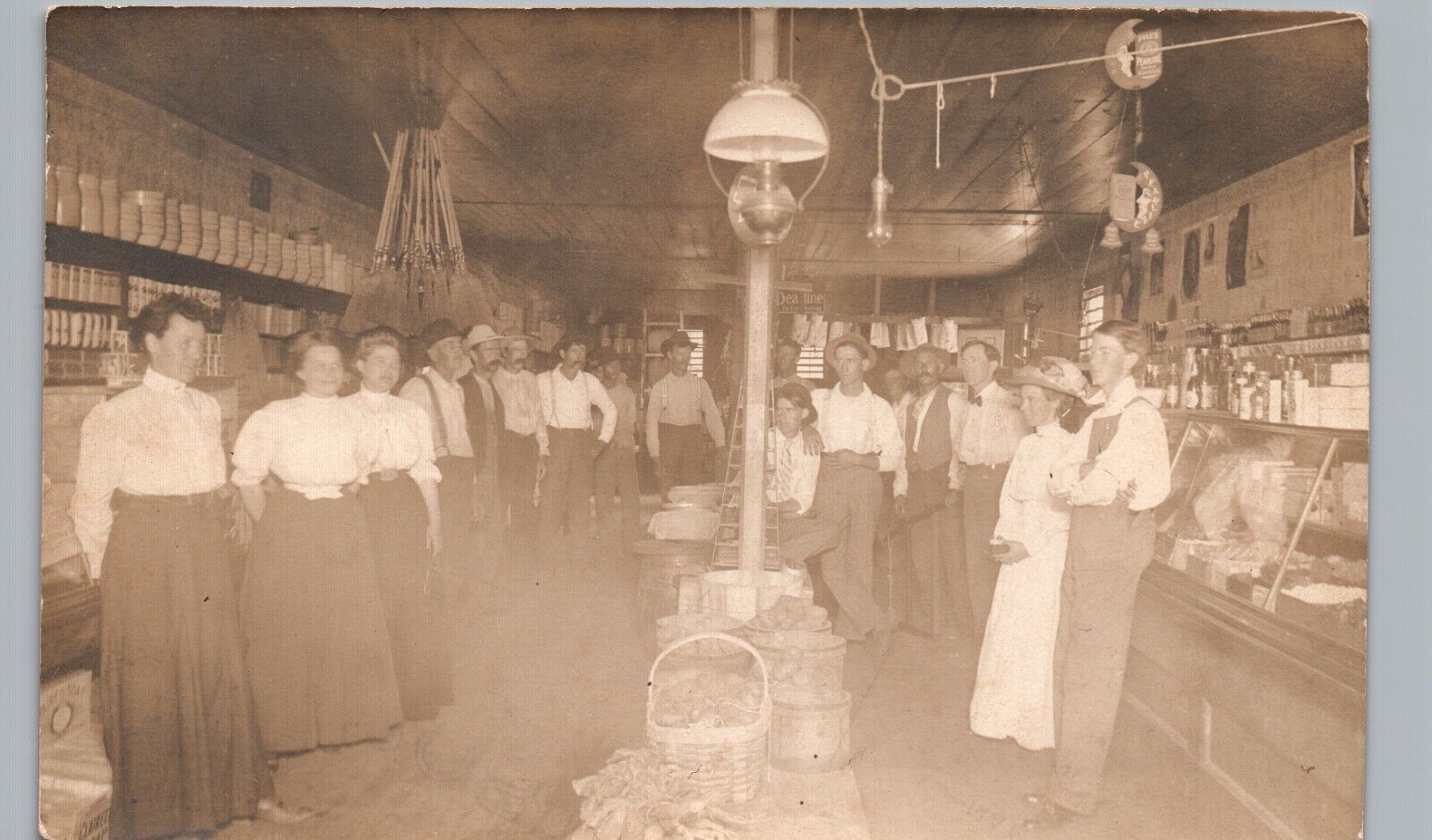 GENERAL STORE INTERIOR c1910 real photo postcard rppc and crowd of people