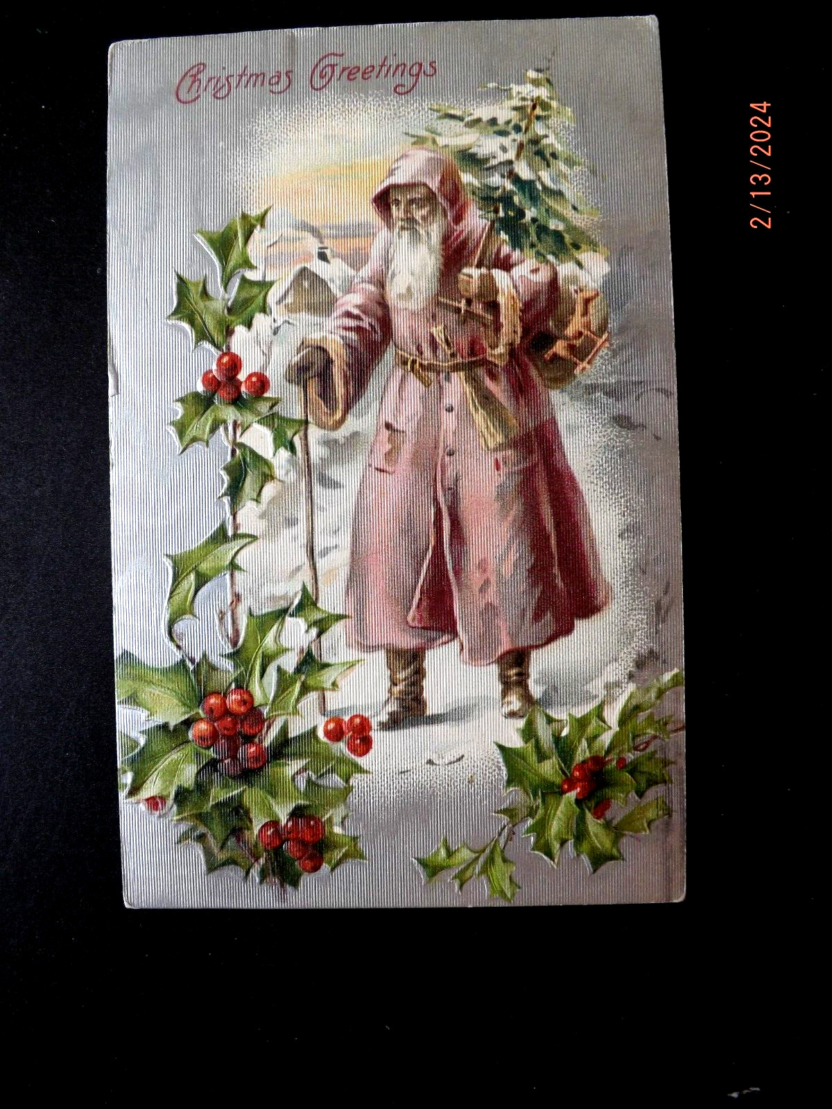 Santa Claus Postcard - Purple Robed Santa -VF Condition - 1908